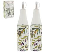 The Leonardo Collection Olive Grove By Jennifer Rose Olive Grove Oil & Vinegar Dispencer Stoneware 2 x 300ml For Home and Kitchen | Oil Bottle and Vinegar Dispenser Bottles Set for Cooking & Daily Use