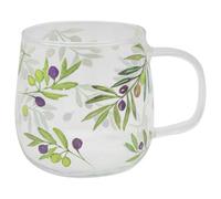 The Leonardo Collection Olive Grove By Jennifer Rose Glass Olive Glass Mug 500ml for Hot & Cold Drinks | Durable Coffee Cups for Home & Office | Easy-to-Hold Coffee Mugs for Beverages & Daily Use