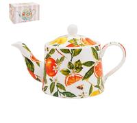 The Leonardo Collection Oranges & Lemons Jennifer Rose Fine China Oranges & Lemons Tea Pot 600ml for Home and Kitchen | Elegant Tea Pot Gift for Women and Men | Durable Teapot for Everyday Use