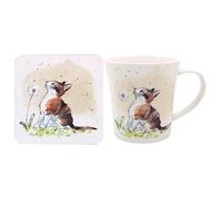 The Leonardo Collection Paper Shed Design Cat with Dandelion Mug with Coaster for Home & Kitchen | Stylish Ceramic Mugs for Tea & Coffee | Lovely Cup Set for Mens Gifts & Birthday Gifts for Women