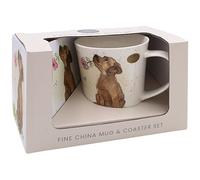 The Leonardo Collection Paper Shed Design Dog with Rose Mug with Coaster for Home & Kitchen | Stylish Ceramic Mugs for Tea & Coffee | Lovely Cup Set for Mens Gifts & Birthday Gifts for Women