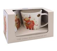 The Leonardo Collection Paper Shed Design Highland Cow Mug with Coaster for Home & Kitchen | Stylish Ceramic Mugs for Tea & Coffee | Lovely Cup Set for Mens Gifts & Birthday Gifts for Women