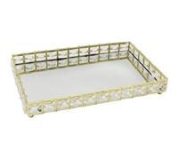 The Leonardo Collection Rectangular Gold Mirror Diamante Jewel Tray Plate Jewelled Candle Plate Tray