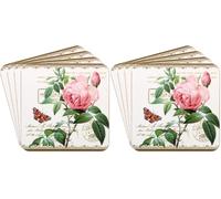 The Leonardo Collection Redoute Rose Coasters Set of 4 Pierre-Joseph Redoute For Home & Office | Stylish Coaster For Tabletops & Dining Spaces | Decorative Home Accessories for Drinks & Tables
