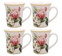 The Leonardo Collection Redoute Rose Mugs Set of 4 Pierre-Joseph Redoute, Tea and Coffee Mug for Hot Drinks | Fine China Printed Mugs for Kitchen & Home | Reusable Ceramic Cups for Every Occasion
