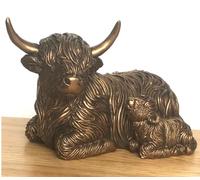Laying Highland Cow Mother & Calf ornament figurine from the Leonardo Reflections Bronzed range