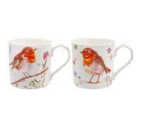 The Leonardo Collection Robin By Jennifer Rose Robins Mug Set of 2 2 Asst 300ml Fine China for Hot & Cold Drinks | Durable Tea Mugs for Home & Office | Lovely Coffee Mugs for Beverages & Daily Use