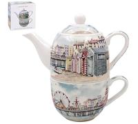 The Leonardo Collection Sandy Bay Tea for One By Macneil Studios | Hand-Painted Ceramic | Coastal Design | Ideal for Relaxing Tea Time | Elegant Tea Set for One | Perfect for Beach Lovers
