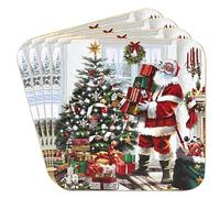 The Leonardo Collection Santa Coasters - Set of 4 For Home & Office | Stylish Drink Mat For Kitchen & Dining | Durable Drink Coasters For Tabletops | Decorative Home Accessories for Drinks