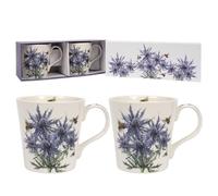 Lesser & Pavey Bee-Tanical Set of 2 Ceramic Mugs - Poppy or Thistles Floral Design (Thistle)