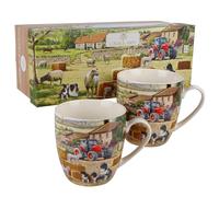 The Leonardo Collection Set of 2 China Mugs Collie and Sheep Farm Scene Gift Box