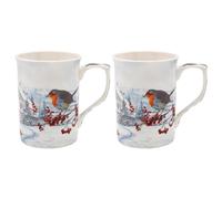 The Leonardo Collection Set of 2 Christmas Robins Mugs Fine China Xmas Gift Present in Display Box