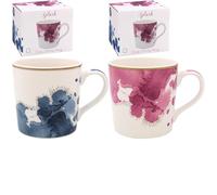 The Leonardo Collection Set of 2 Fine China Mugs - Watercolour Splash Design