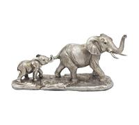 The Leonardo Collection Silver Elephant and Calf Figurine For Home & Office | Home Decor Ornaments Gift For Women & Men | Beautiful Figurine For Indoor & Outdoor | Living Room Decor Ornaments
