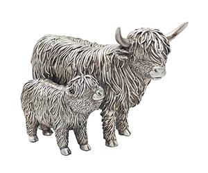 The Leonardo Collection Silver Highland Cow & Calf Figurine For Home & Office | Home Decor Ornaments Gift For Women & Men | Beautiful Figurine For Indoor & Outdoor | Living Room Decor Ornaments
