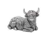 The Leonardo Collection Silver Lying Highland Cow 12.5cm Figurine For Home & Office | Home Decor Ornaments Gift For Women & Men | Beautiful Figurine For Indoor & Outdoor | Living Room Decor Ornaments