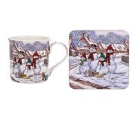 The Leonardo Collection Snowmen Mug & Coaster for Hot Drinks | Reusable Fine China Coffee Cups for Kitchen & Home | Printed Tea Mugs for Every Occasion | Durable Cup for All Types of Beverages