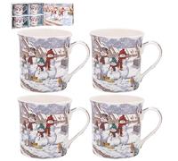 The Leonardo Collection Snowmen Mugs Set 4 for Hot Drinks | Reusable Fine China Coffee Cups for Kitchen & Home | Printed Tea Mugs for Every Occasion | Durable Cup for All Types of Beverages