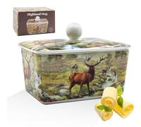 The Leonardo Collection Stag Butter Dish by Macneil Studios | Decorative Porcelain Butter Keeper with Lid | Stag Illustration | Rustic Farmhouse Style | Elegant Kitchen Accessory