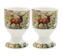 The Leonardo Collection Stag Egg Cups by Macneil Studios | Porcelain Egg Holders with Stag Illustration | Rustic Wildlife Design | Farmhouse Style | Elegant Breakfast Tableware