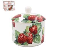 The Leonardo Collection Strawberry Field Sugar Bowl with Lid | Sugar Pot for All Homes & Offices | Ceramic Bowl with Lid for Sugar, Sweetener or Other Snacks