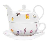 The Leonardo Collection Tea for One Teapot Pot Cup and Saucer Serving Set Pretty Water Colour Busy Bees Design by Jennifer Rose Gallery, Multi, JNS_469541
