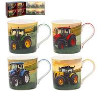 The Leonardo Collection Tractors Fine China Tractors Mugs Set 4 x 300ml for Hot & Cold Drinks | Durable Coffee Cups for Home & Office | Easy-to-Hold Coffee Mugs for Beverages & Daily Use