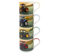 The Leonardo Collection Tractors Fine China Tractors Stacking Mugs Set 4 x 300ml for Hot & Cold Drinks | Durable Coffee Cups for Home & Office | Easy-to-Hold Coffee Mugs for Beverages & Daily Use