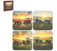 The Leonardo Collection Tractors Wood Tractors Coasters Set 4 For Home & Office | Stylish Coasters For Kitchen & Dining | Durable Drinks Coasters For Tabletops & Accessories for Drinks & Tables