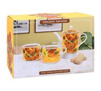 The Leonardo Collection Vincent Van Gogh Sunflower Tea for Two | Ceramic Teapot and Cup Set | Beautiful Gift for Home and Office | Stylish Printed Teapot