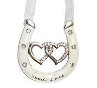 The Leonardo Collection Wedding Silver/Ivory Double Heart Horseshoe Diamante - Just married