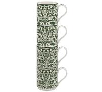 The Leonardo Collection William Morris Acorn Stacking Mugs Set 4 300ml for Coffee, Tea and Hot Drinks | Fine China Coffee Mugs for Daily Use | Practical Drinkware Gifts for Women & Men