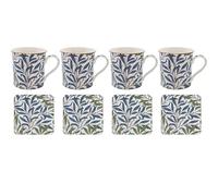 The Leonardo Collection William Morris Set of 4 Fine China Mugs and Coasters - Willow Bough Botanical Design - Decorative Kitchenware for The Home
