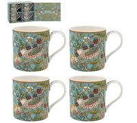 The Leonardo Collection William Morris Strawberry Thief Mugs Set 4 300ml for Coffee, Tea and Hot Drinks | Fine China Coffee Mugs for Daily Use | Practical Drinkware Gifts for Women & Men