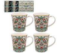 The Leonardo Collection William Morris Strawberry Thief Mugs Set of 4 Kitchen & Home | Tableware Mug Set of 4 for Every Occasion | Lovely Coffee Cup Set for Mens Gifts & Birthday Gifts for Women