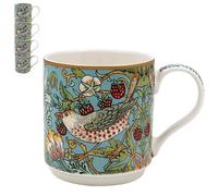The Leonardo Collection William Morris Strawberry Thief Stacking Mugs 300ml for Coffee, Tea and Hot Drinks | Fine China Coffee Mugs for Daily Use | Practical Drinkware Gifts for Women & Men