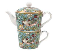 The Leonardo Collection William Morris Strawberry Thief Tea for One 250ml Cup and 400ml Pot for Home & Kitchen | Lovely Tea Pot Gift for Women & Men | Stylish Fine China Teapot Cup Set for Daily Use