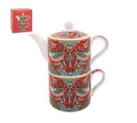 The Leonardo Collection William Morris Strawberry Thief Tea for One | Lovely Design Tea Pot & Cup Set | Ceramic Tea Pot Gift Set | Beautiful Printed Tea Pot for Home & Office