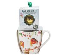 The Leonardo Collection Winter Robins Breakfast Mug with Chocolate Bomb Gift Set for Hot Drinks | Reusable Fine China Coffee Cups for Kitchen & Home | Durable Printed Tea Mugs for Every Occasion