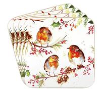 The Leonardo Collection Winter Robins Coasters - Set of 4 For Home & Office | Stylish Drink Mat For Kitchen & Dining | Durable Drink Coasters For Tabletops | Decorative Home Accessories for Drinks