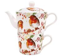 The Leonardo Collection Winter Robins Tea for One Set for Kitchen | Lovely Kitchen Accessories for Home | Without Strainer Tea Pot for Daily Use | Durable for Home & Office