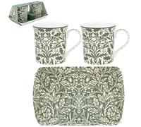 The Leonardo Collection Wm. Morris Acorn Fine China Acorn Mugs On Tray Set 2 x 300ml for Hot & Cold Drinks | Durable Coffee Cups for Home & Office | Easy-to-Hold Coffee Mugs for Daily Use