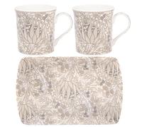 The Leonardo Collection Wm. Morris Artichoke Fine China Artichoke Mugs On Tray Set 2 x 300ml for Hot & Cold Drinks | Durable Coffee Cups for Home & Office | Easy-to-Hold Coffee Mugs for Daily Use