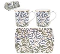 The Leonardo Collection Wm. Morris Willow Bough Fine China Willow Bough Mugs On Tray Set 2 x 300ml for Hot & Cold Drinks | Durable Coffee Cups for Home & Office | Easy-to-Hold Mugs for Daily Use