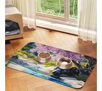 The Leopard Next to The Lilac Flower Pet Feeding Mat Dog Cat Eating Food Absorbent Leather Tablecloth for and Water Bowl Waterproof No Stains Quick Dry Non-Slip 17.72 * 11.8IN