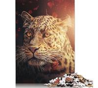 The Leopard with The Rose Jigsaw Puzzles Puzzle for Adults Kids. 1000 Pieces Great Gifts Challenge Toy Educational Game Home Decoration for Adults& Kids Age 14 Years Up 1000pcs (40x28cm)