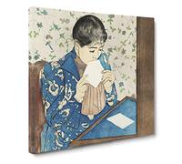 The Letter by Mary Cassatt Classic Painting Canvas Wall Art Print Ready to Hang, Framed Picture for Living Room Bedroom Home Office Décor, 14x14 Inch (35x35 cm)