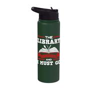 The Library is Calling and I Must Go Reading Books Bookworm Stainless Steel Insulated Water Bottle