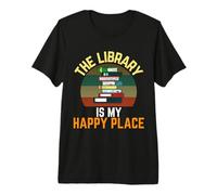 The Library is My Happy Place Retro Librarian Vintage Reader Premium T-Shirt