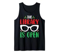 The Library is Open Book Lovers Librarian Xmas Christmas Tank Top
